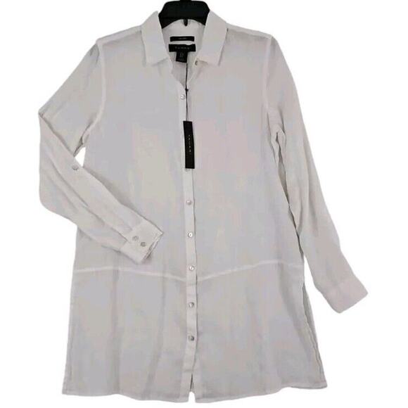 Tahari ~Woman Size S~ White 100% Linen Button Down Shirt Blouse Tunic Top NWT. - Picture 1 of 10